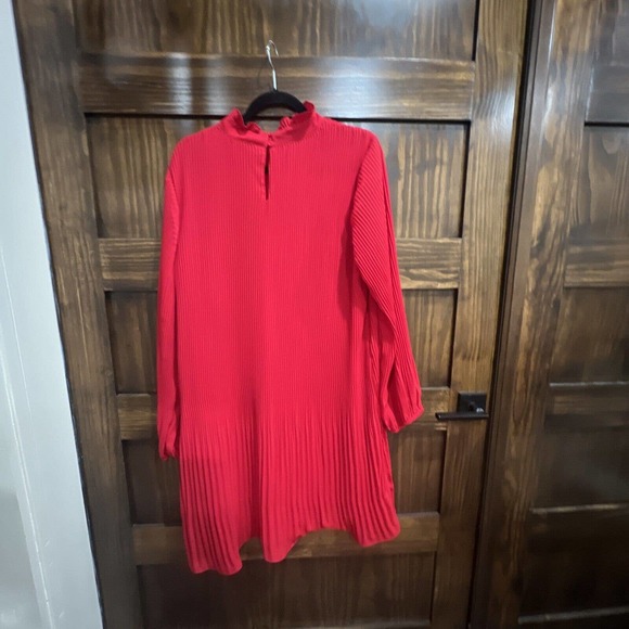 Chelsea 28 Dress Women Xl Red High Neck Long Sleeve‎ Acordian Pleat - Picture 7 of 10